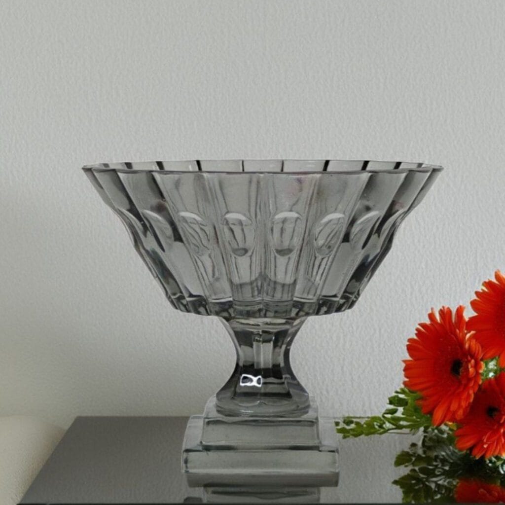 Black/Grey cutwork clear glass pot.