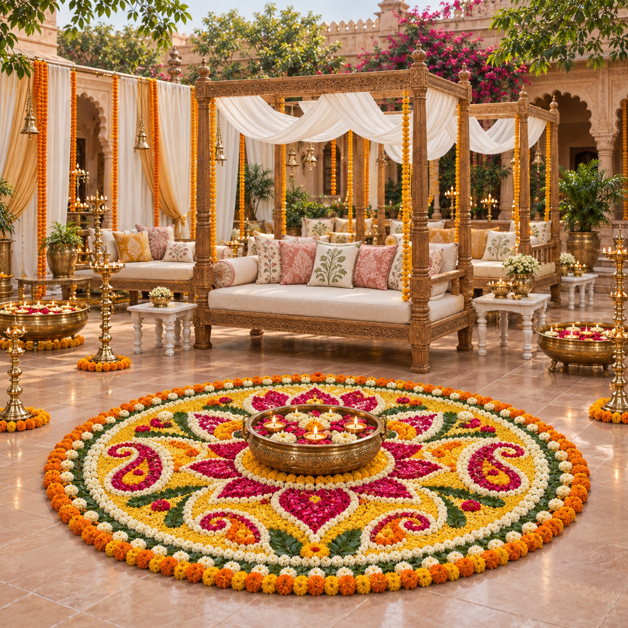 Wooden Frame Beds Deewaan 3 Seater Drape Decor