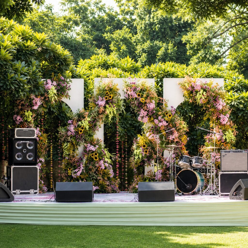 Artist Stage with Arches Wall and Flowers