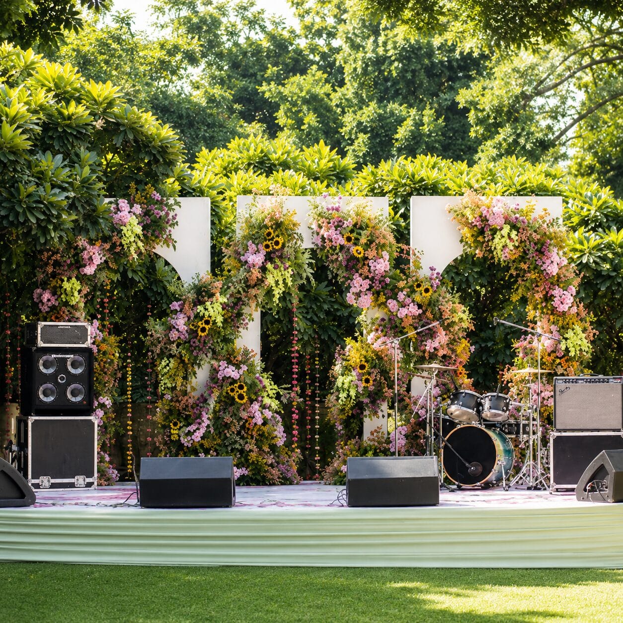 Artist Stage with Arches Wall and Flowers