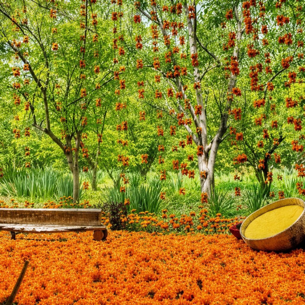 Vatna/ Haldi Backdrop- Marigold/ white Ladis