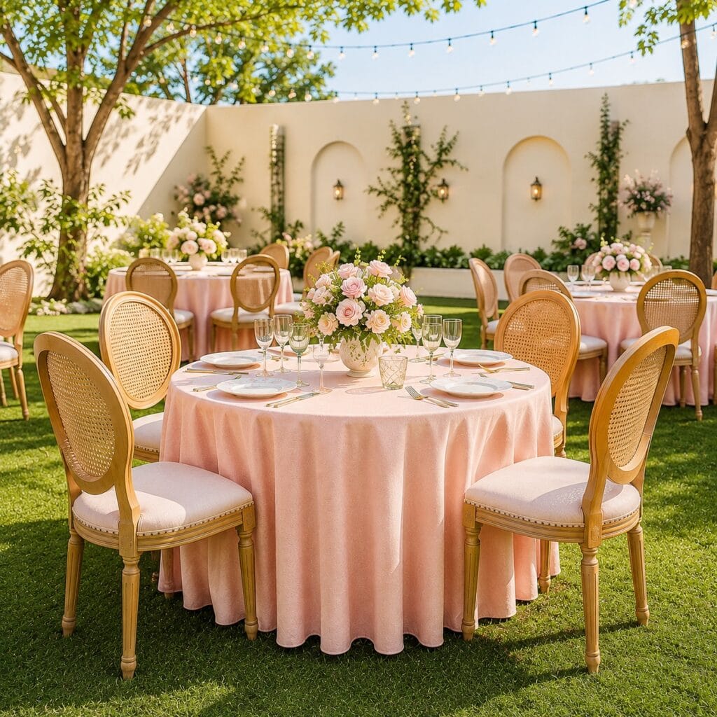 Round table with hi quality plain linens  4ft dia