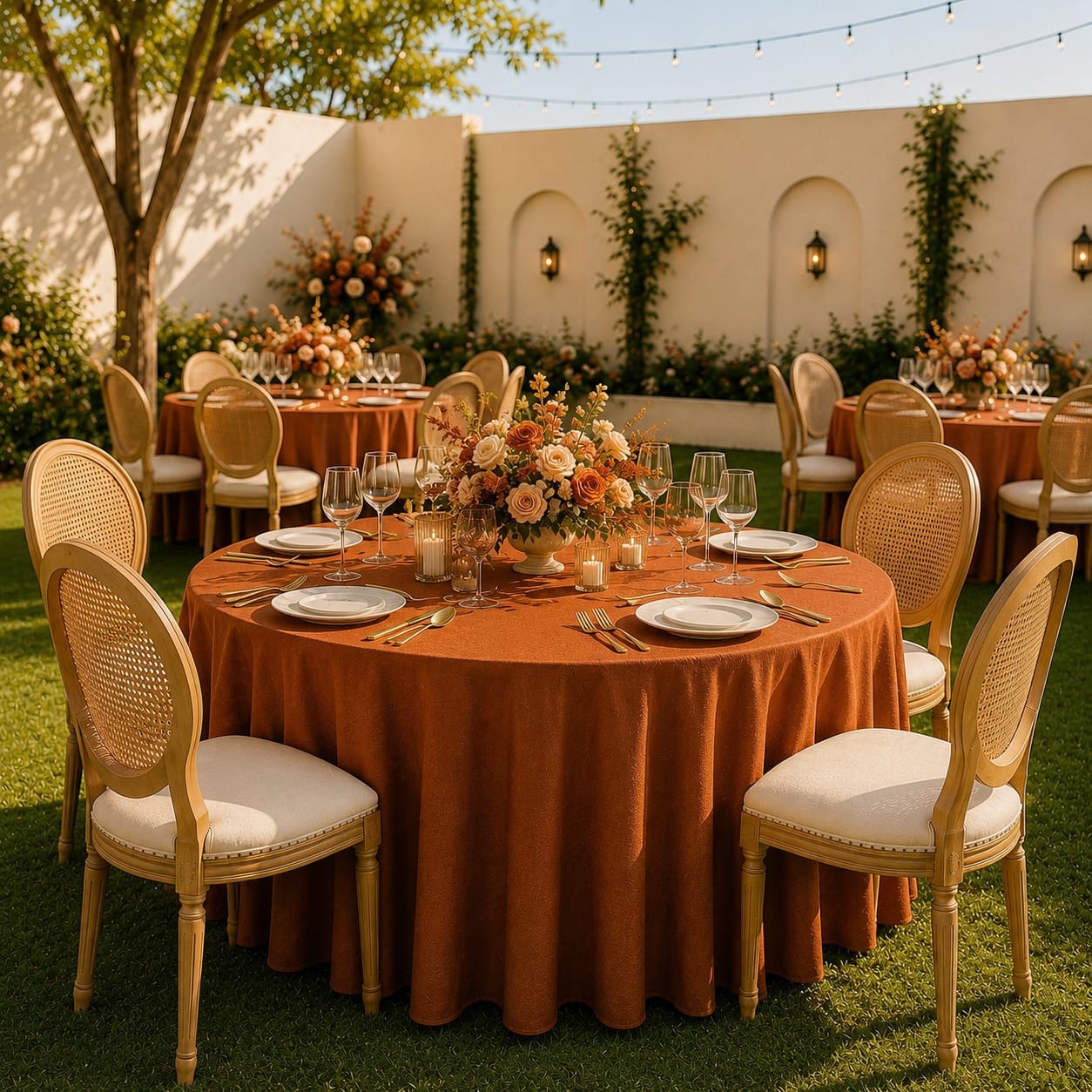 Round table with hi quality plain linens 4ft dia - Image 2