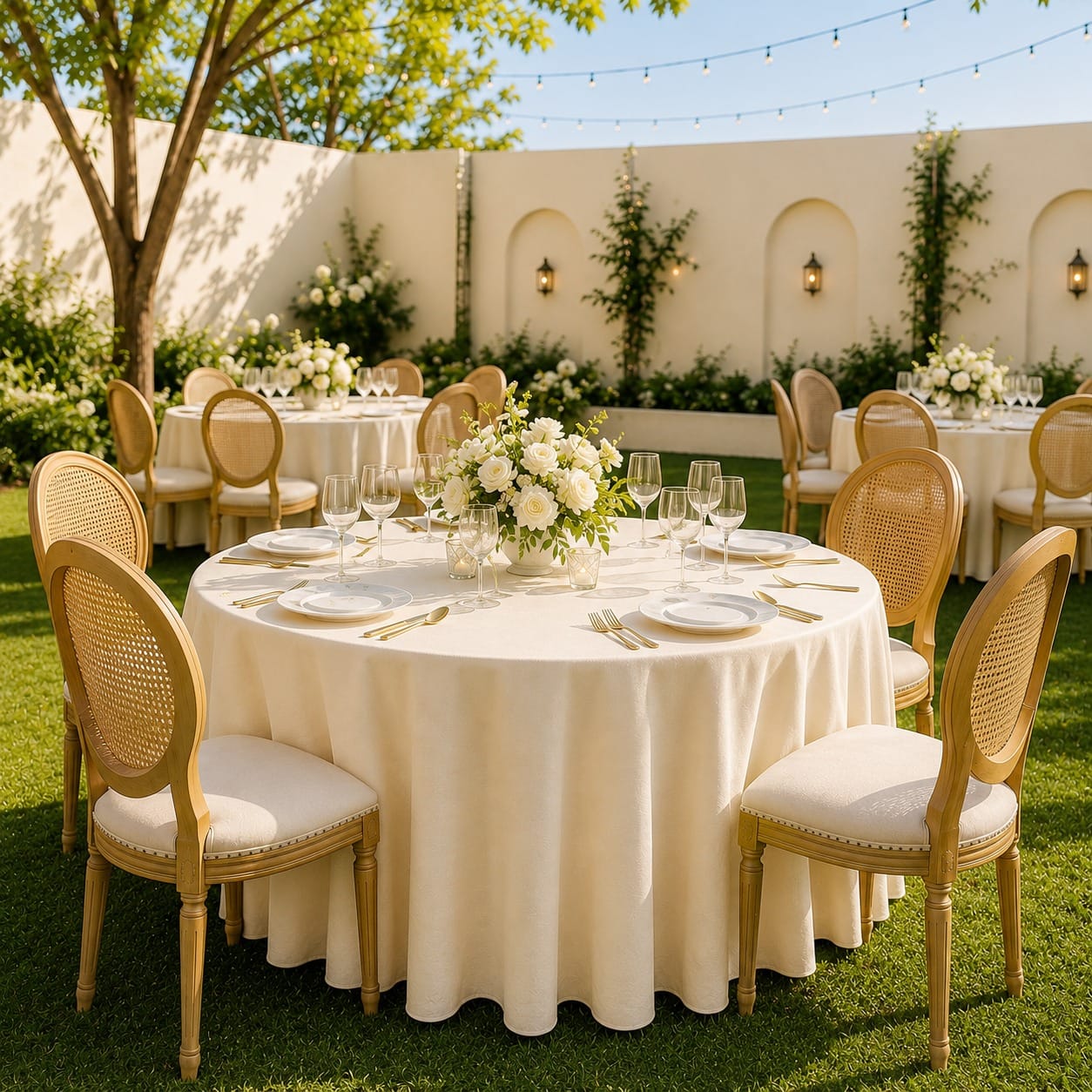 Round table with hi quality plain linens 4ft dia - Image 3