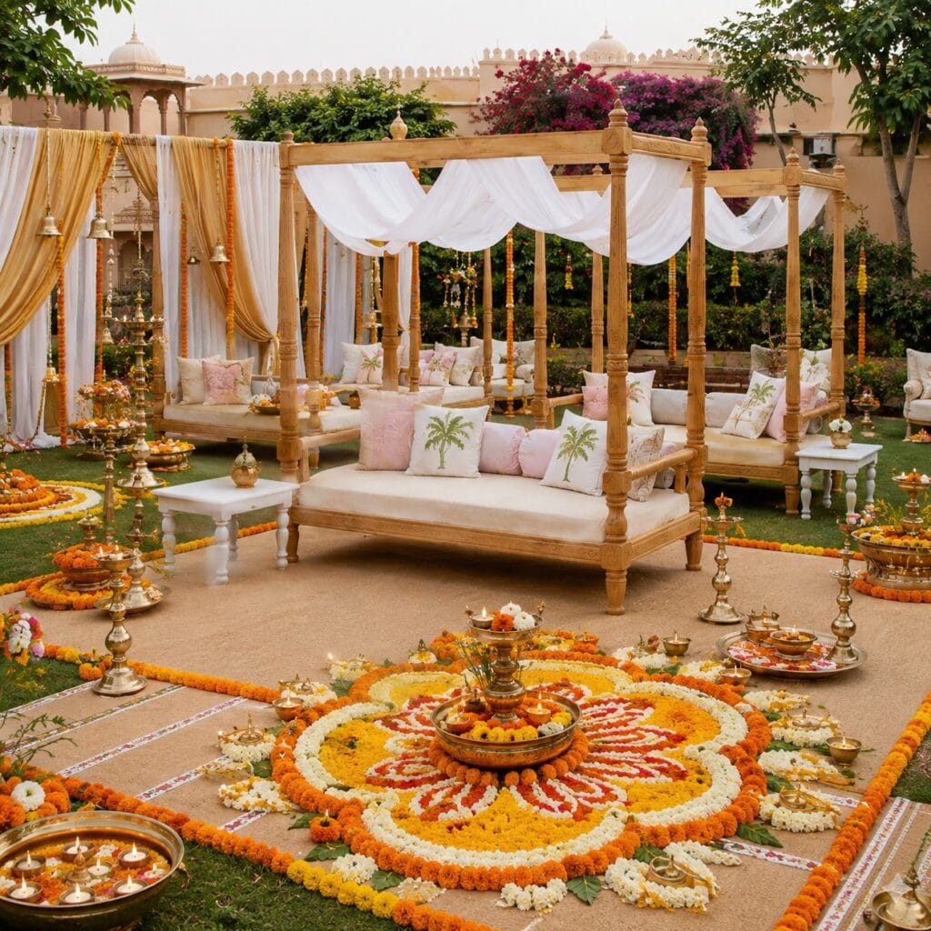 Wooden Frame Beds Deewaan 3 Seater Drape Decor