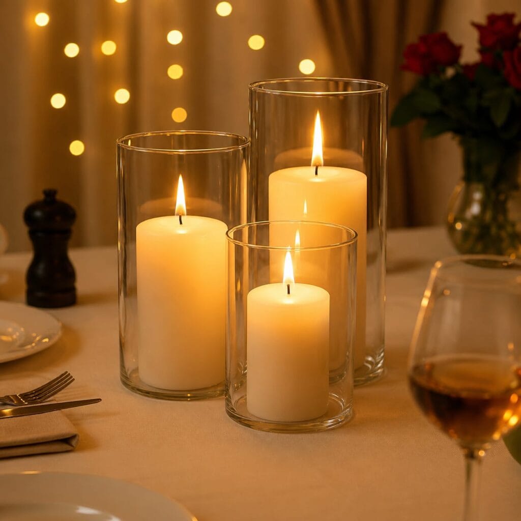Wax Candle with  Glass Cylinders