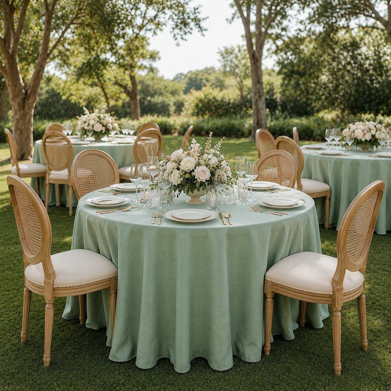 Round table with hi quality plain linens 4ft dia - Image 4