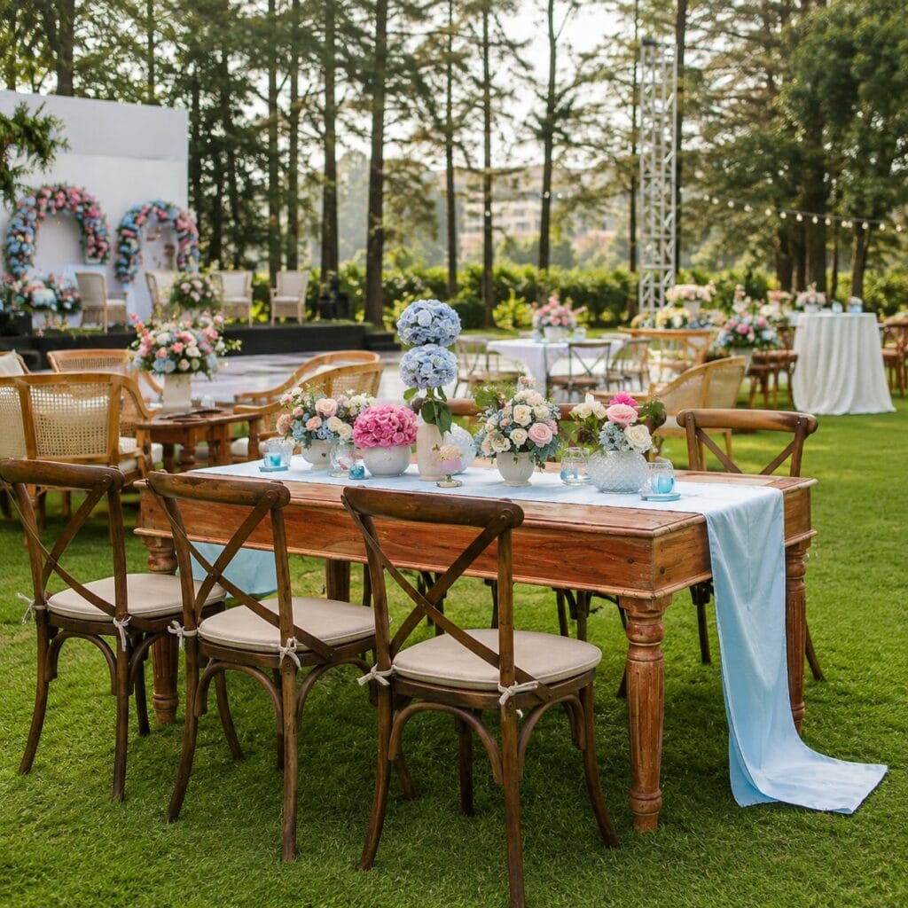 Wooden Lunch / Dinner long Table  With The Runner