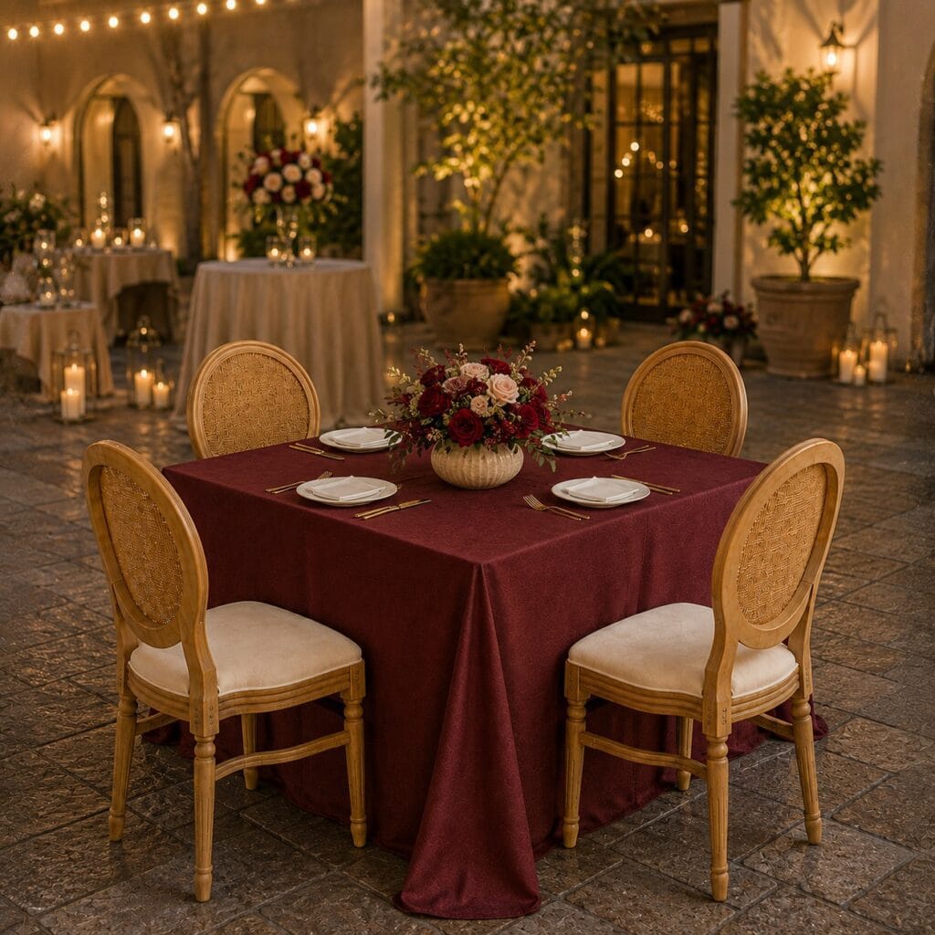 Square Table 4x4ft with  Hi Quality Plain Linens  4x4ft
