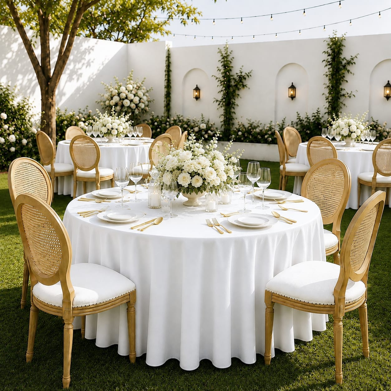 Round table with hi quality plain linens 4ft dia - Image 6