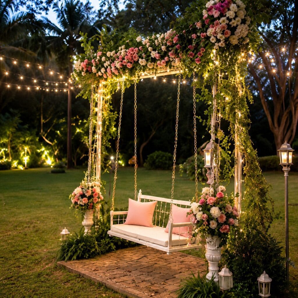 Metal Swing/ Jhoola  with Genda or Bougainvilla Flower