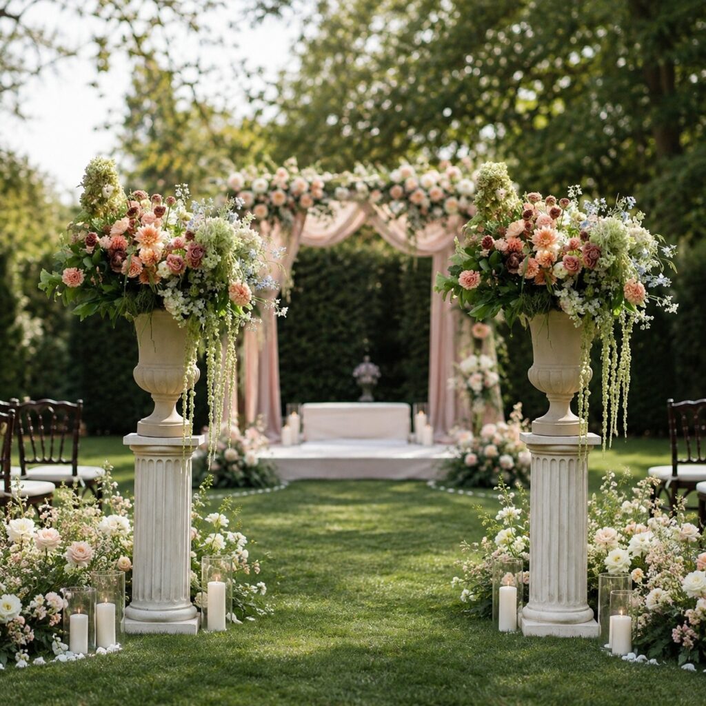 Pathway Flower Set of Roman Pedestal Props with Flowers