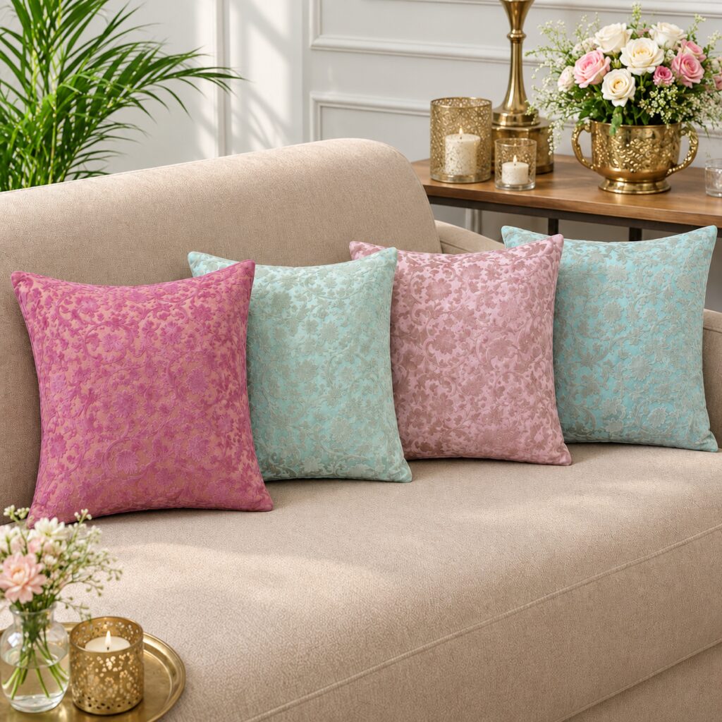 Soft Pastel Brocade Cushion Cover