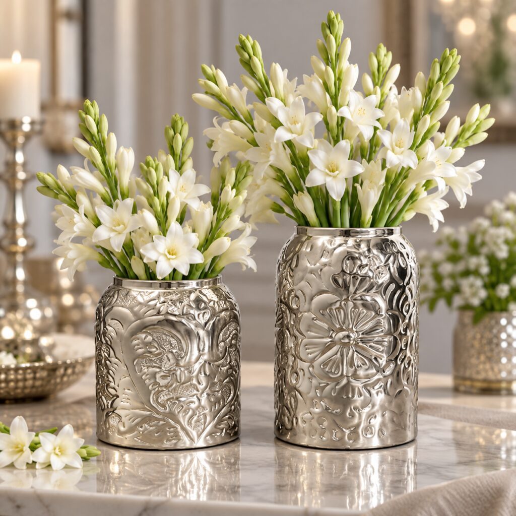 Medium Carved Brass-Style Table Pot