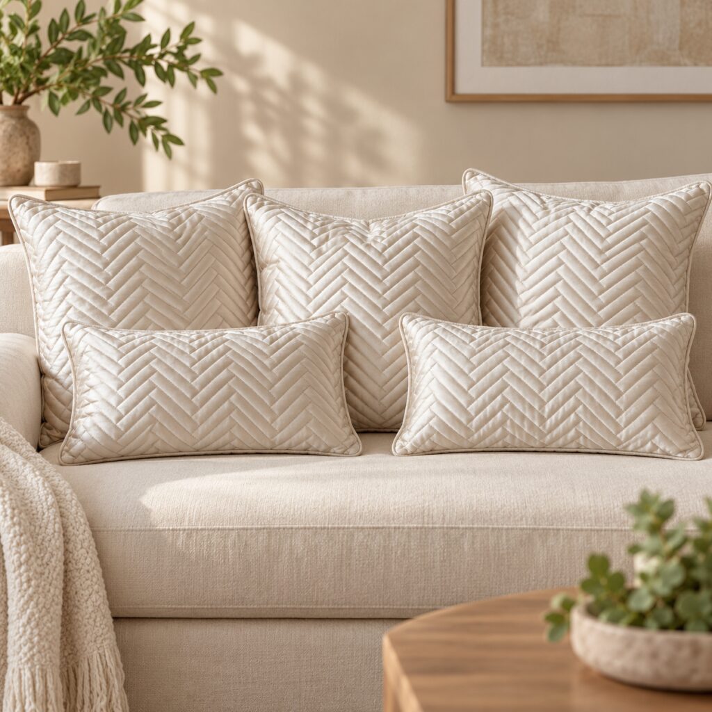 Ivory Self-Chevron Suede Cushion Cover